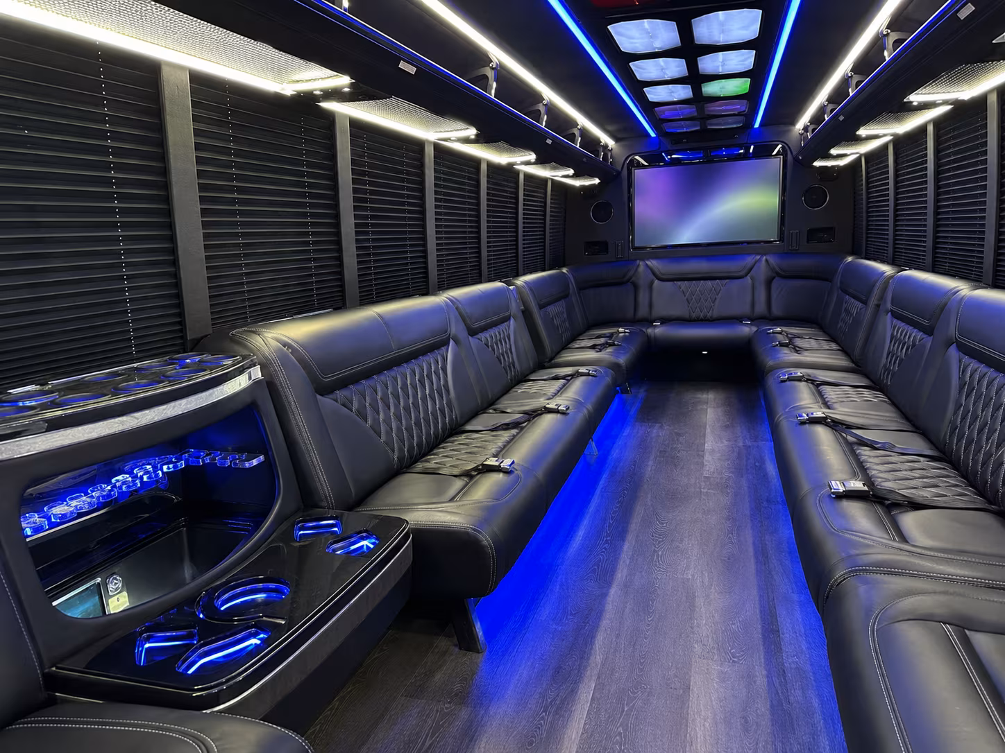 kansas city 20 passenger party bus inside