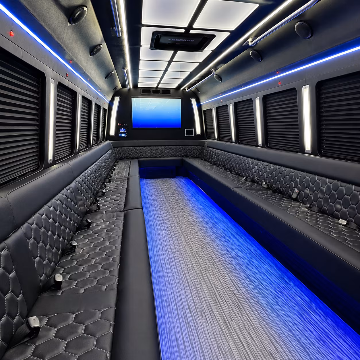 kansas city 50 passenger party bus inside